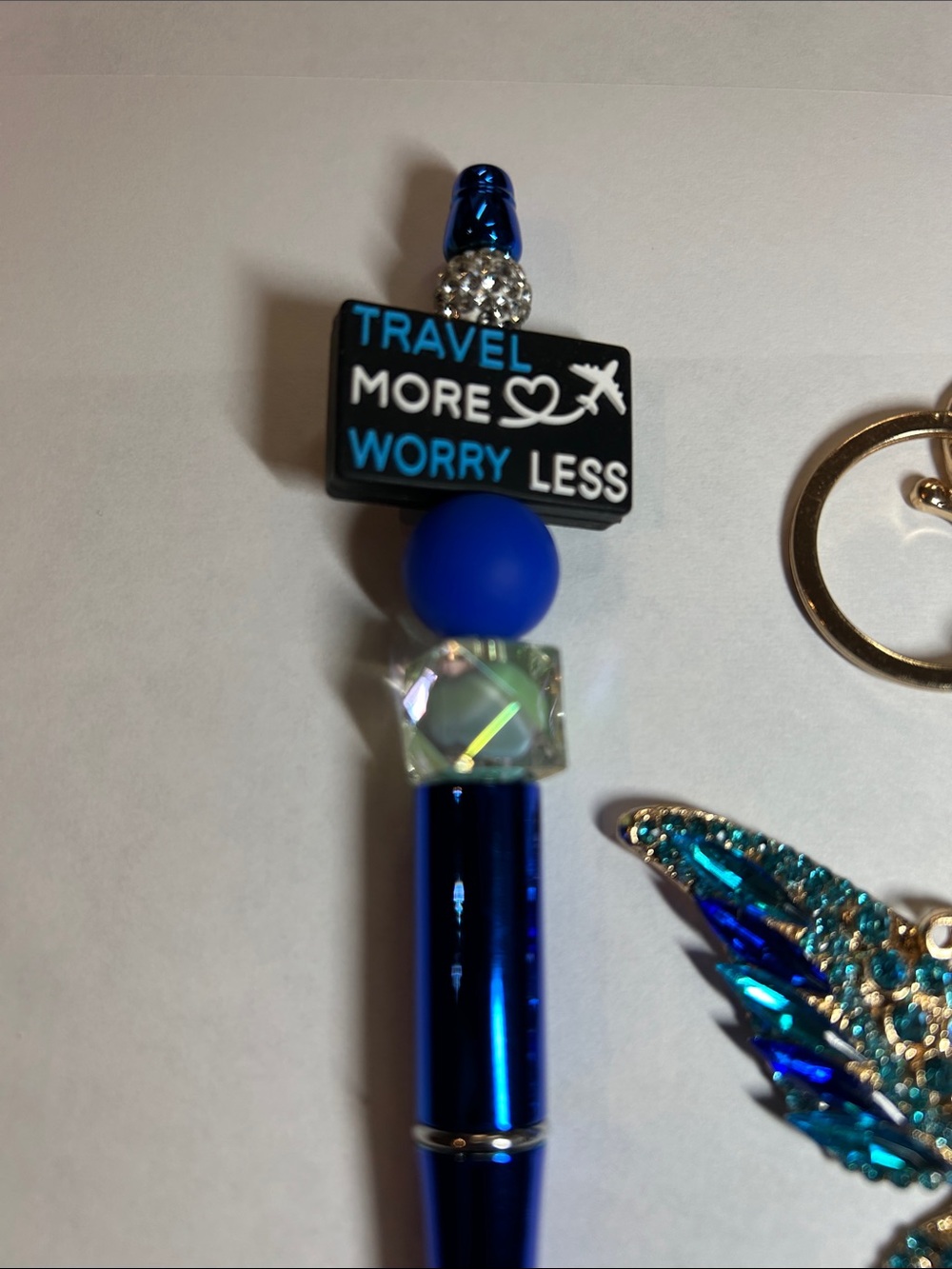 4 Piece Set Blue Crystal Butterfly Keychain with Accessories - Picture 4 of 12